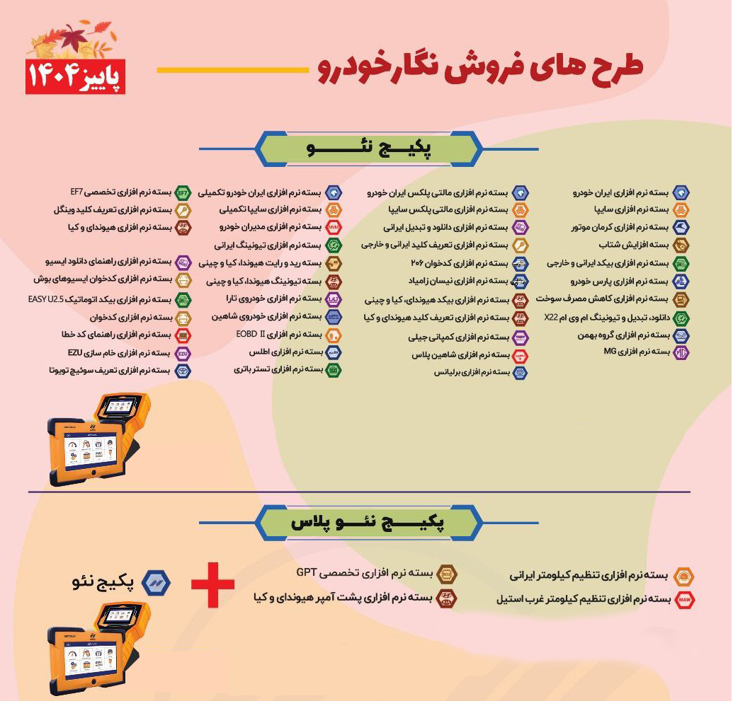 نرم افزار های موجود در پکیج های نگار خودرو