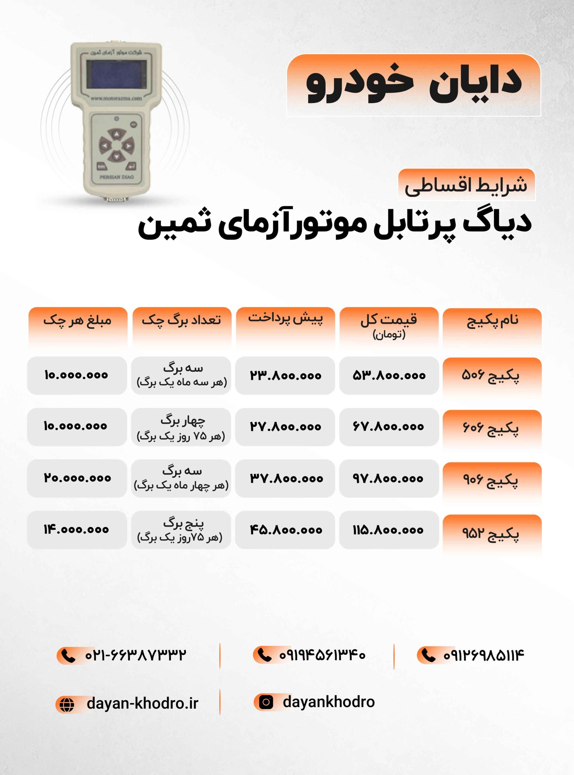 شرایط اقساطی دیاگ پرتابل موتورآزمای ثمین